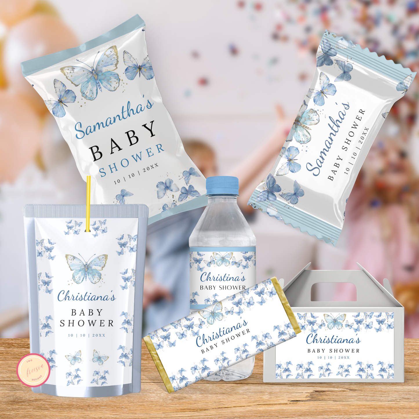 Blue Butterfly Baby Shower Favor Bundle