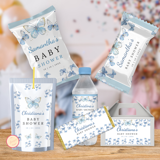 Blue Butterfly Baby Shower Favor Bundle