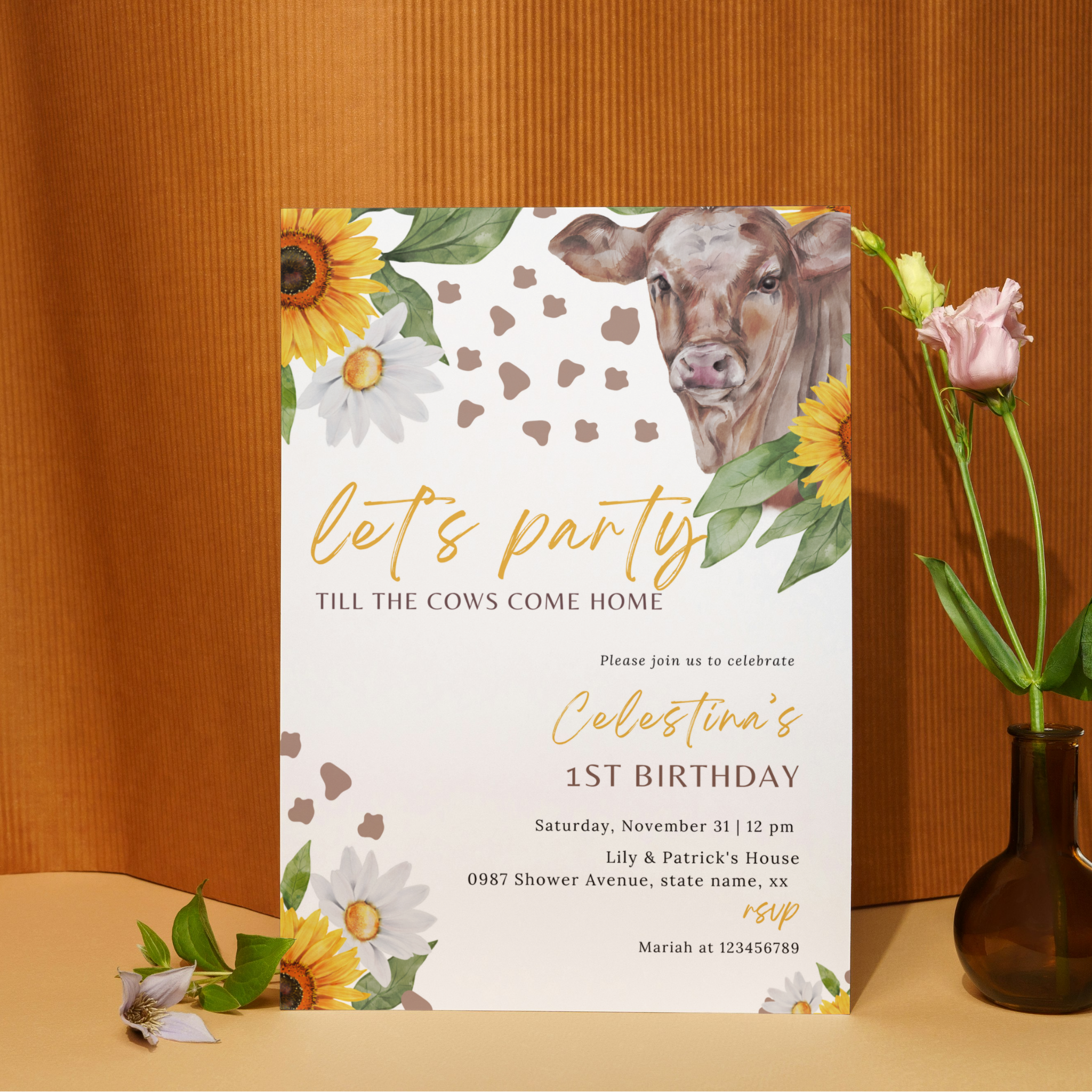 Sunflower Cow Invitation