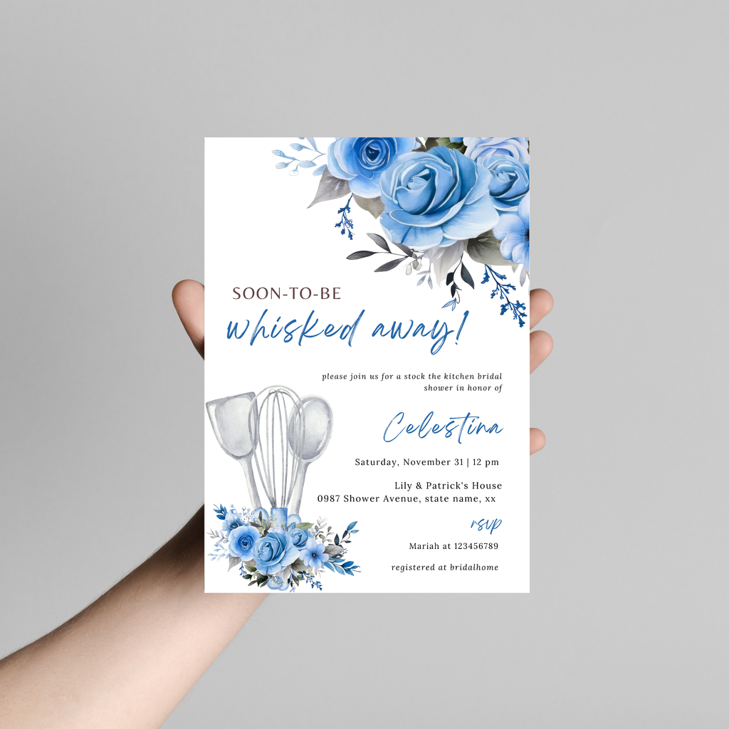 Whisked Away Bridal Shower Invitation Bundle - Blue Floral
