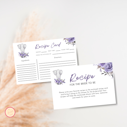 Whisked Away Bridal Shower Recipe Card - Purple Floral
