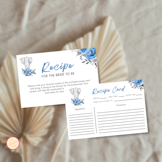 Whisked Away Bridal Shower Recipe Card - Blue Floral