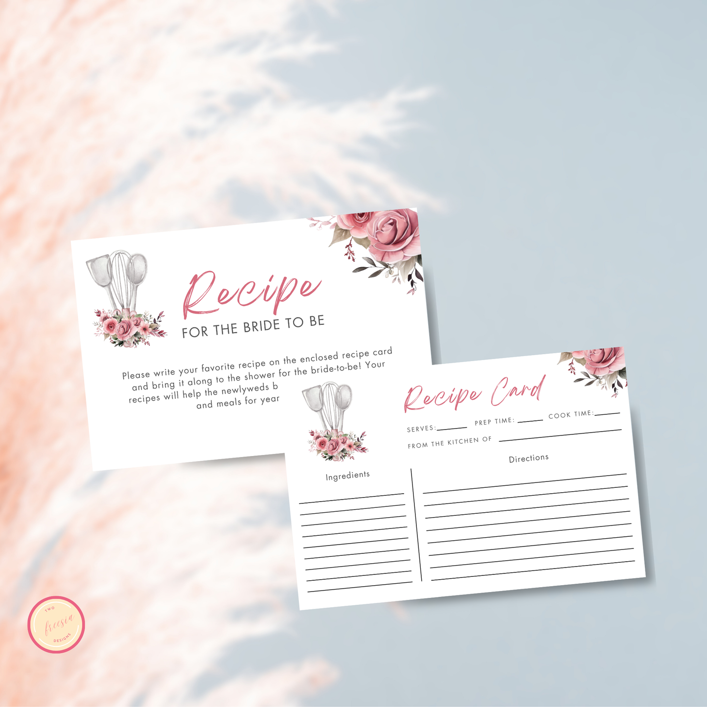 Whisked Away Bridal Shower Recipe Card - Pink Floral