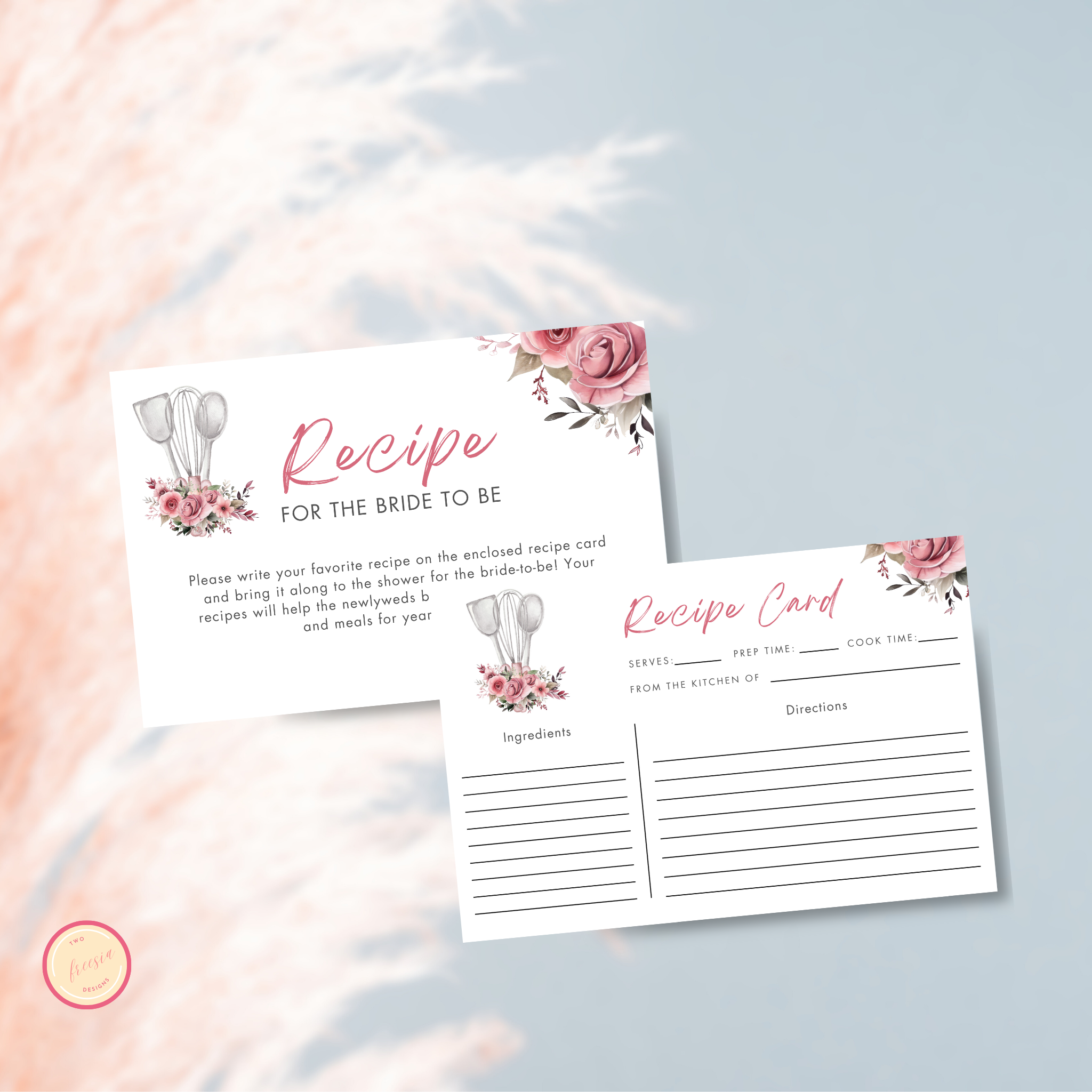 Whisked Away Bridal Shower Recipe Card - Pink Floral