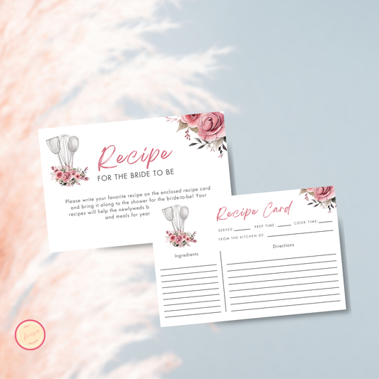 Whisked Away Bridal Shower Recipe Card - Pink Floral