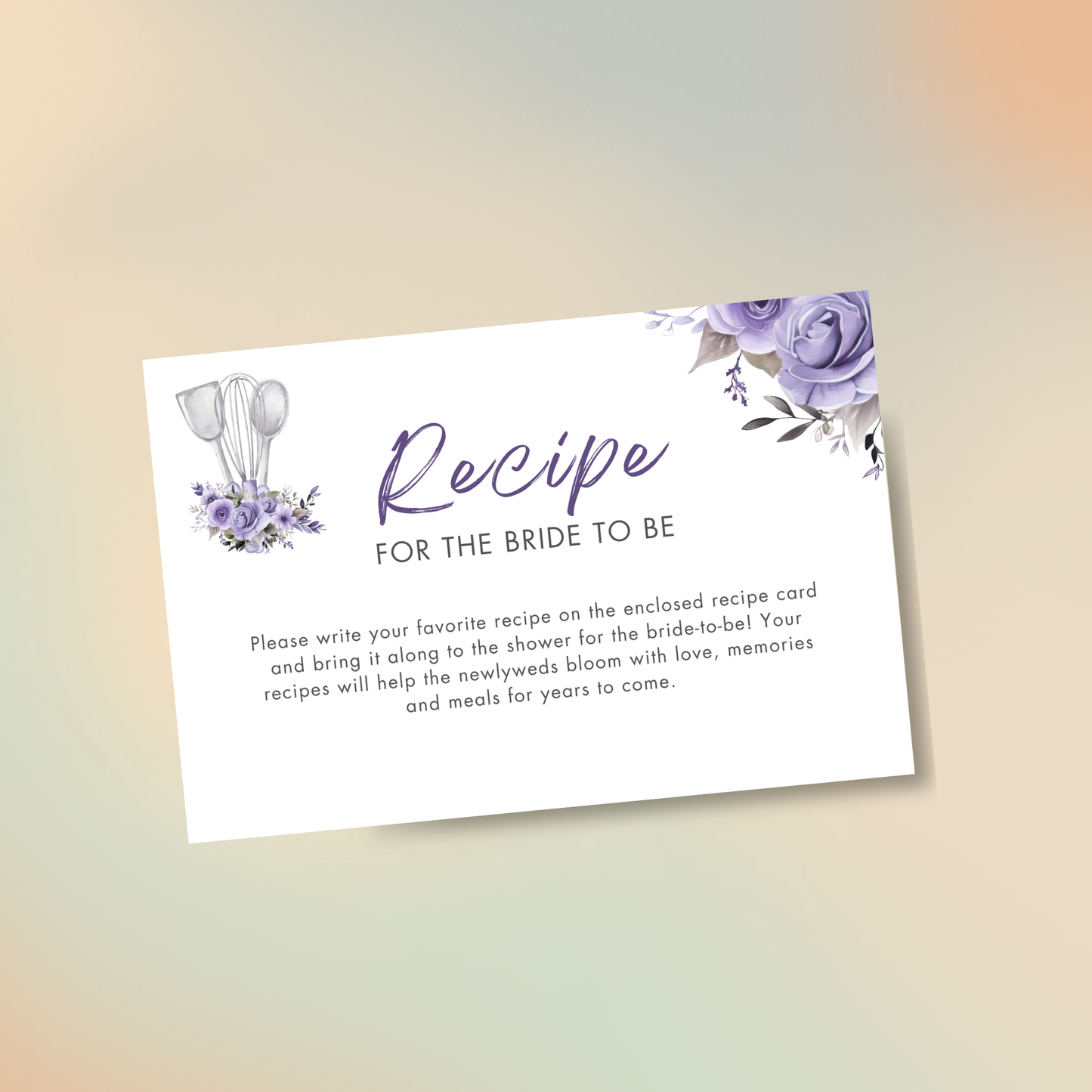 Whisked Away Bridal Shower Recipe Card - Purple Floral