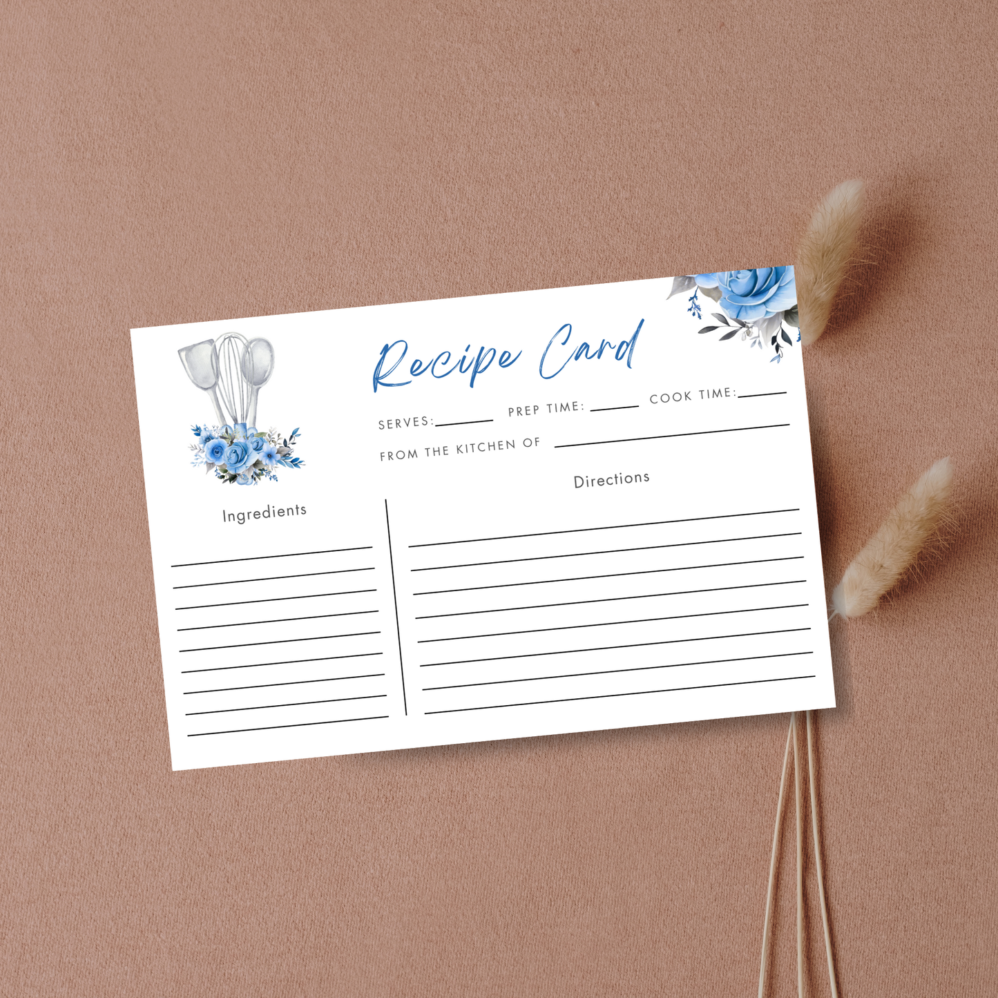 Whisked Away Bridal Shower Recipe Card - Blue Floral