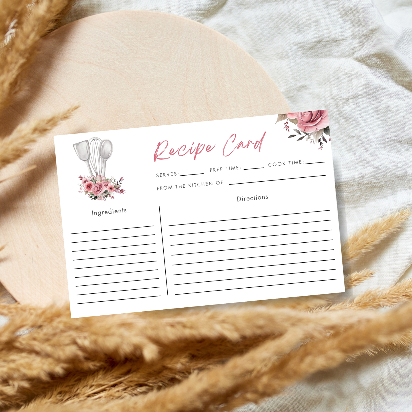 Whisked Away Bridal Shower Recipe Card - Pink Floral