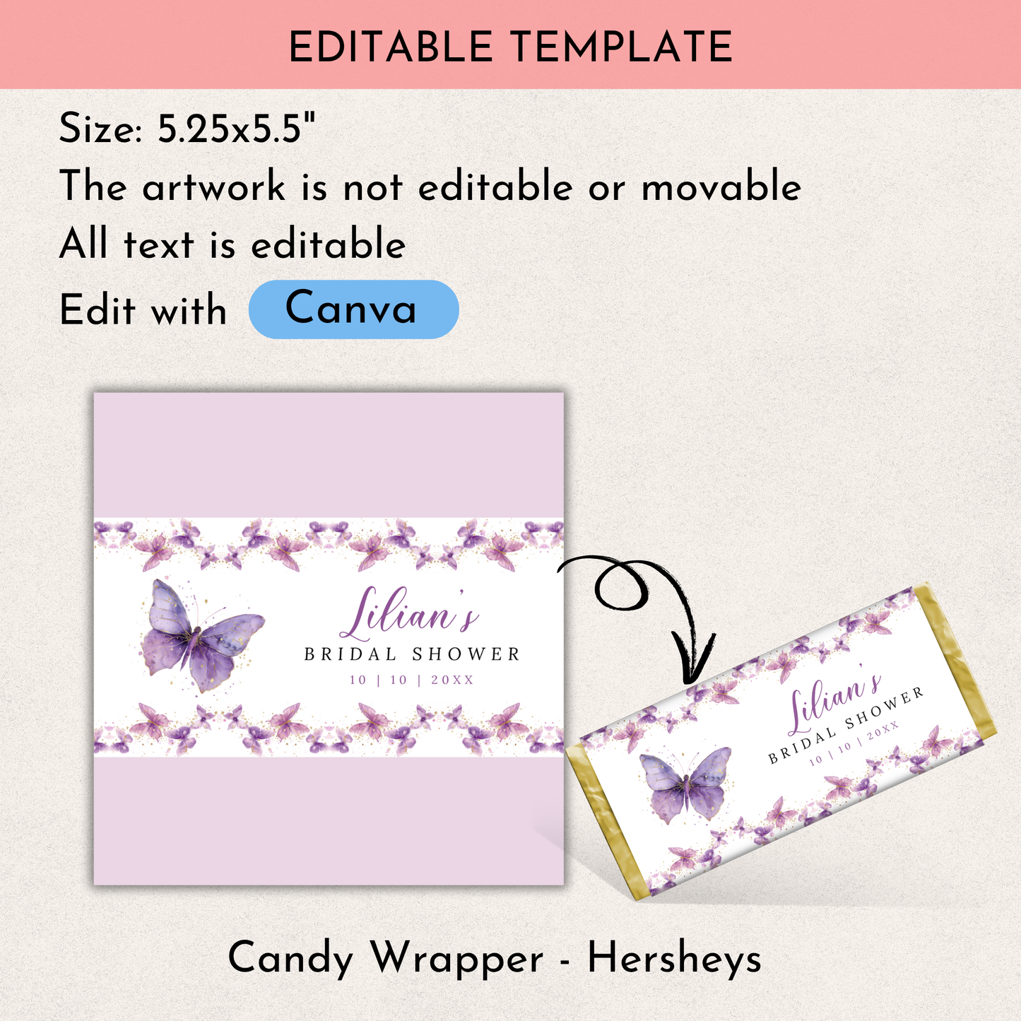 Butterfly Bridal Shower Choc wrapper