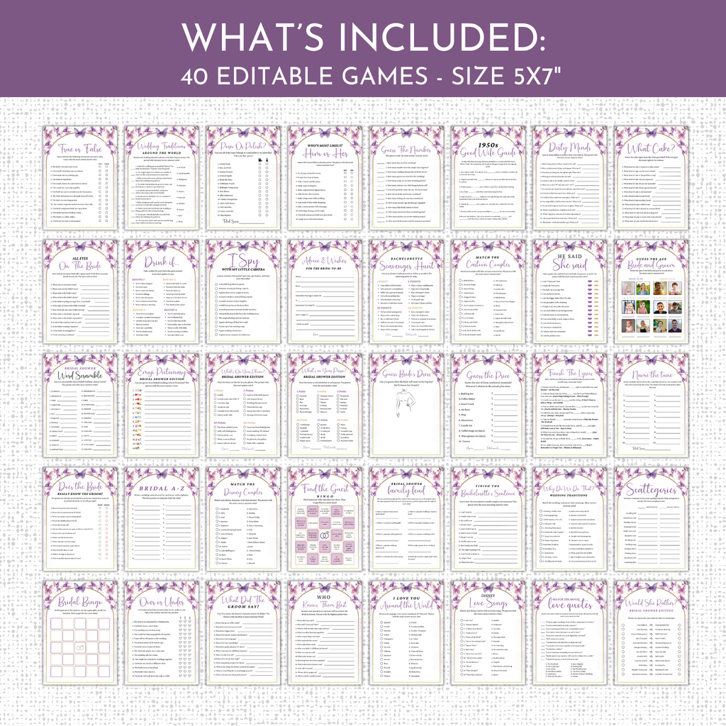 Lifetime of Butterflies Bridal Shower Games & Signs