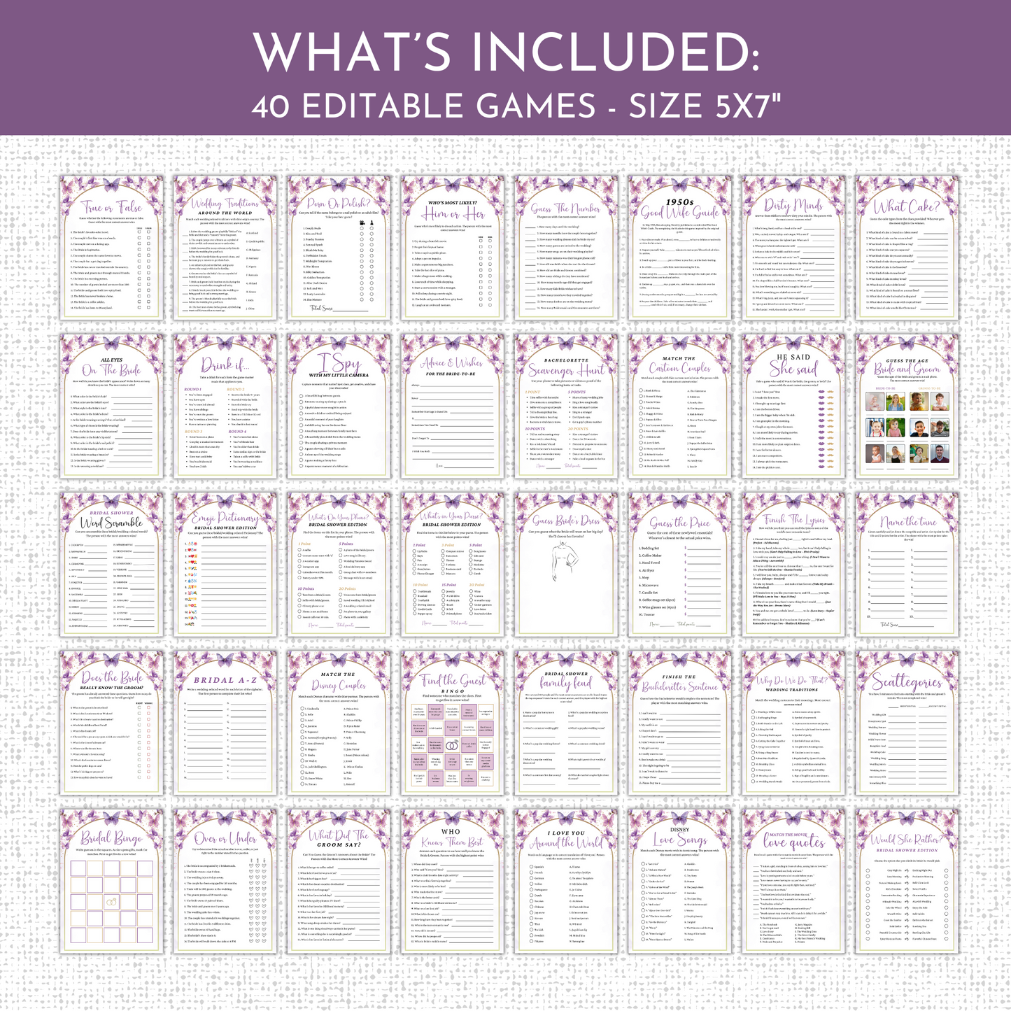 Lifetime of Butterflies Bridal Shower Games & Signs