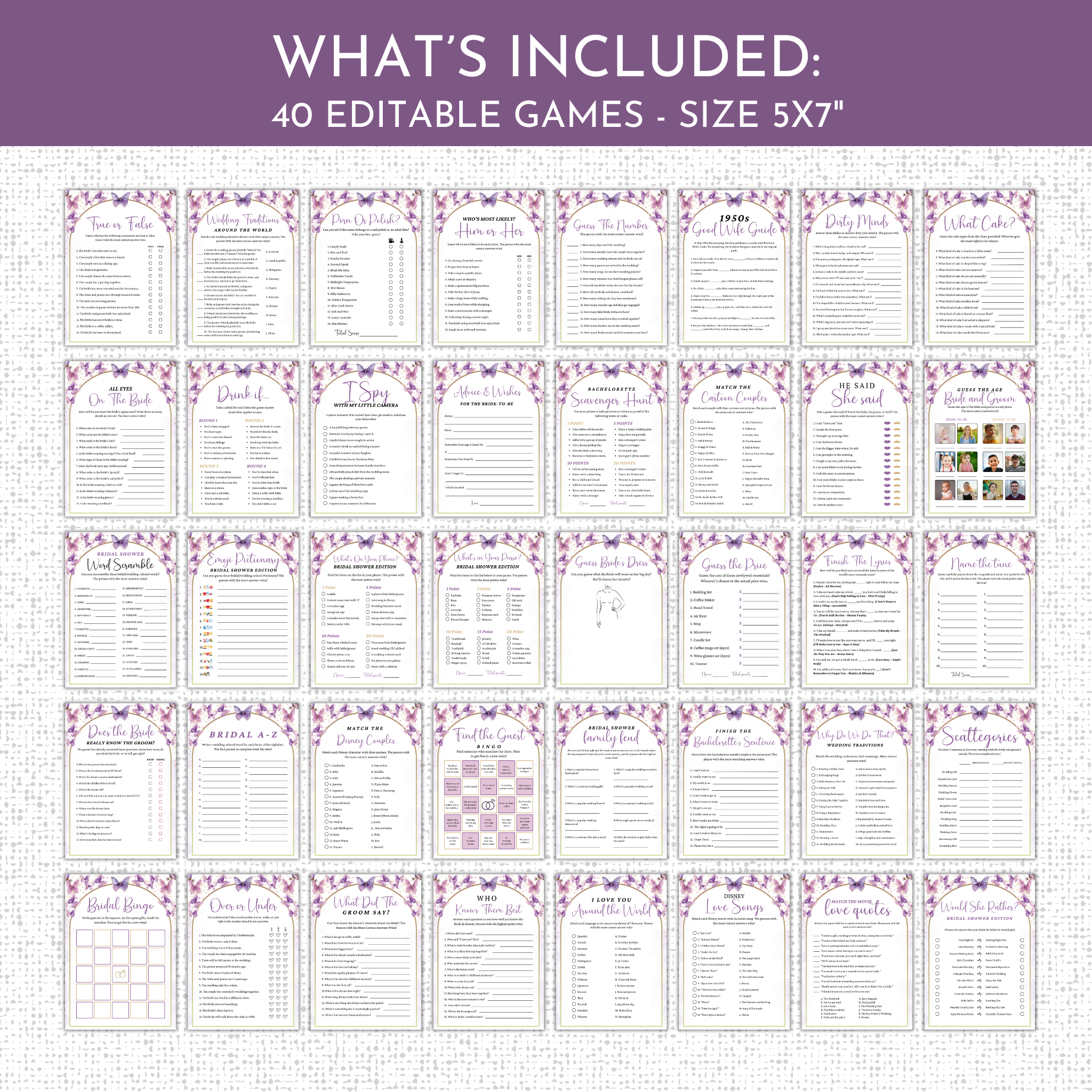 Lifetime of Butterflies Bridal Shower Games & Signs