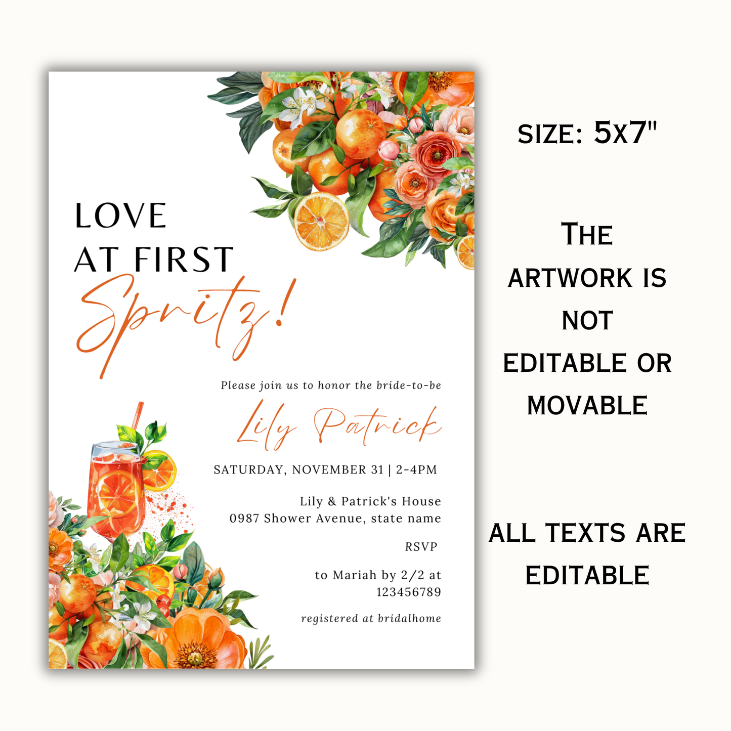 Love at first spritz Bridal Shower Invitation