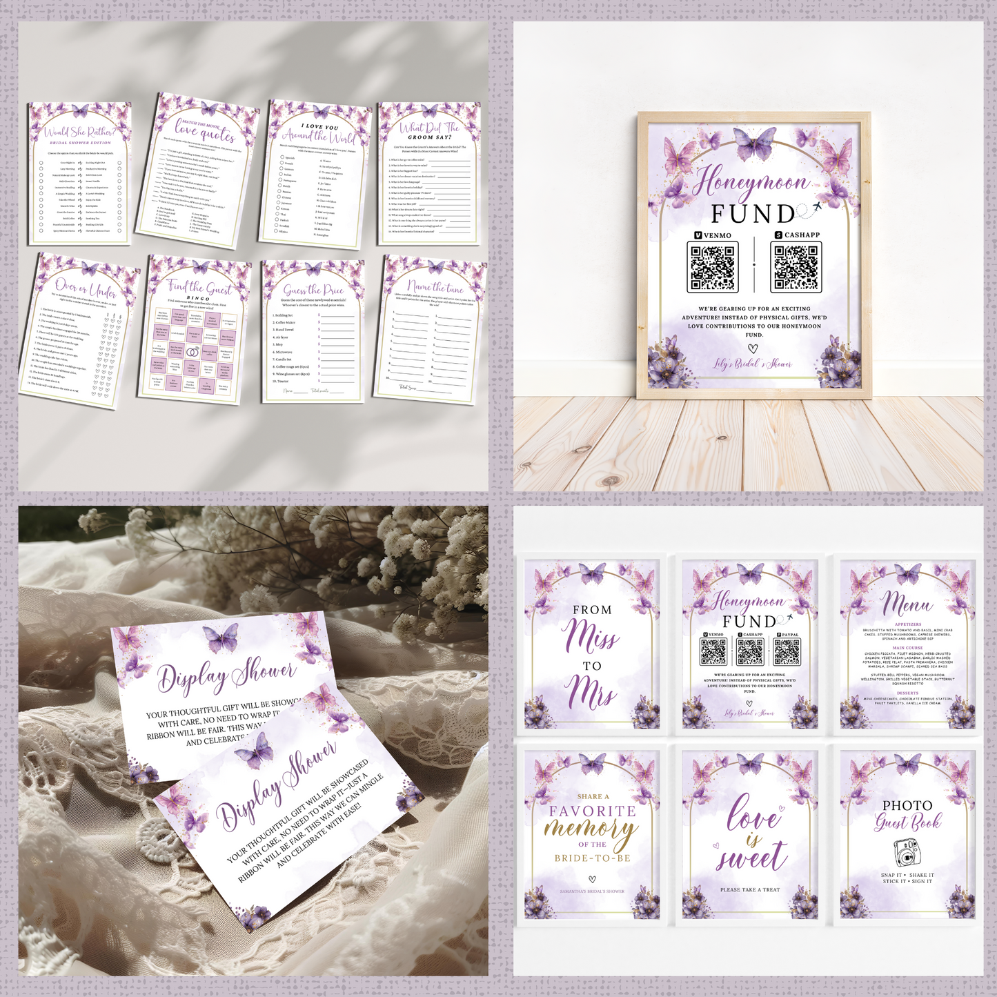 Lifetime of Butterflies Bridal Shower Games & Signs