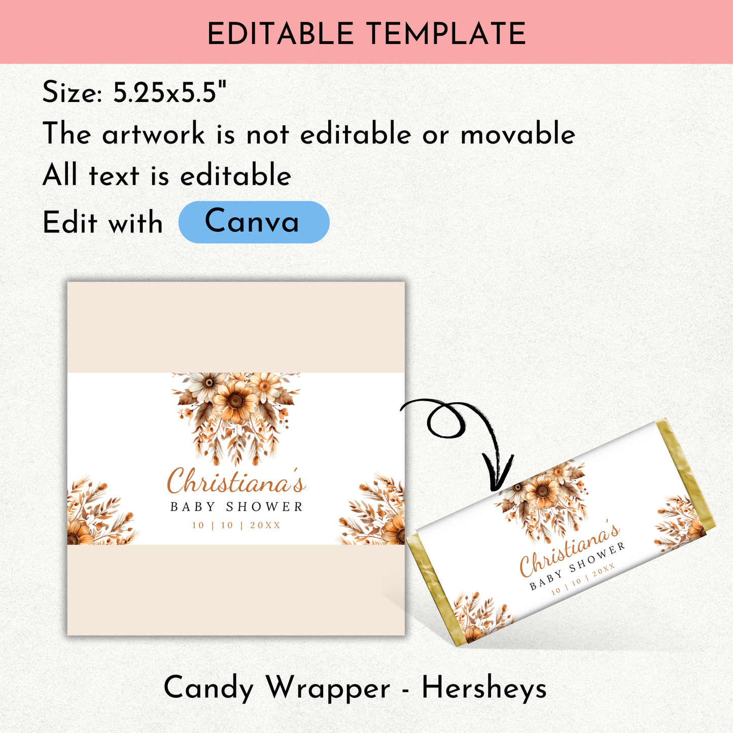 Boho Baby Shower Chocolate Wrapper