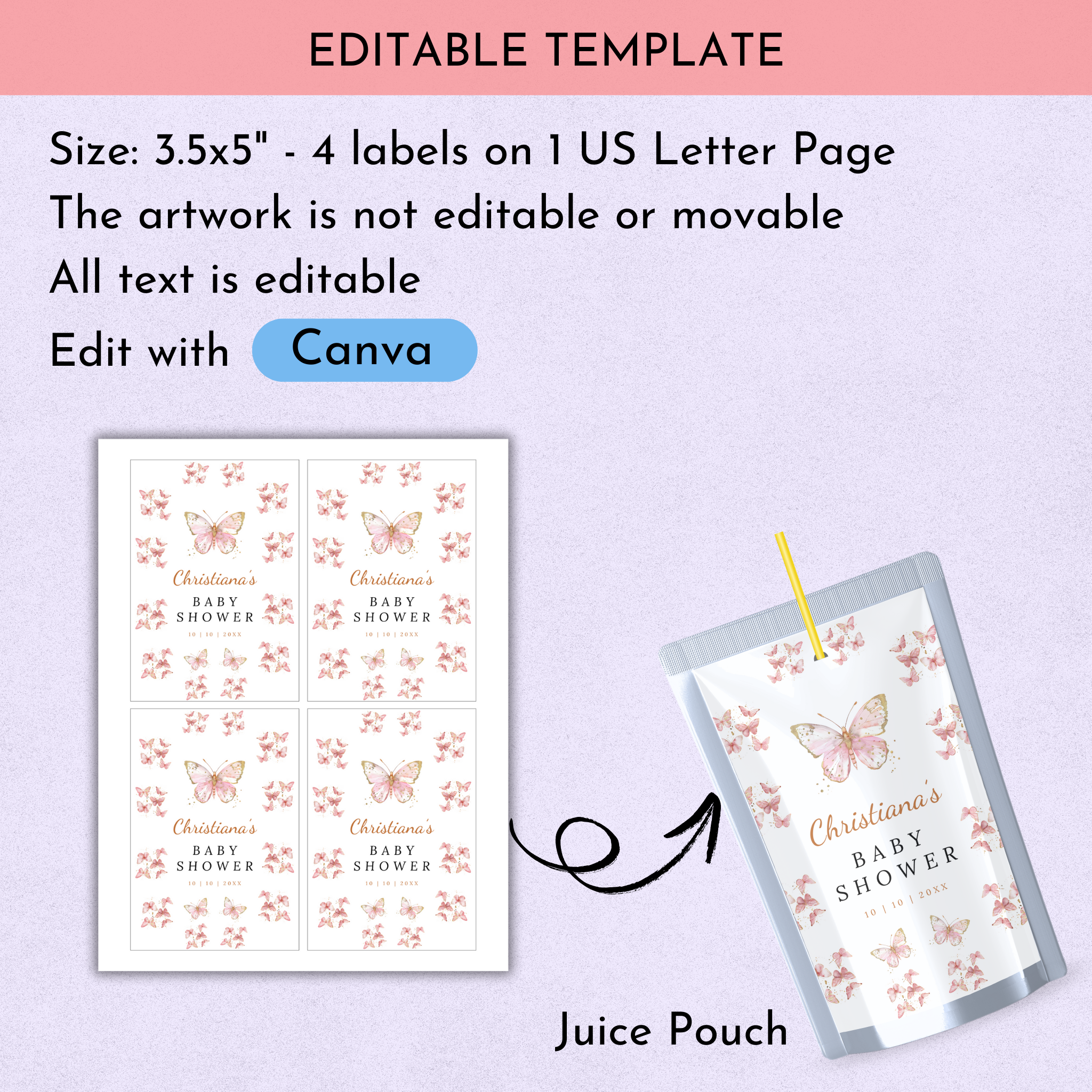 Pink Butterfly Baby Shower Favor Bundle