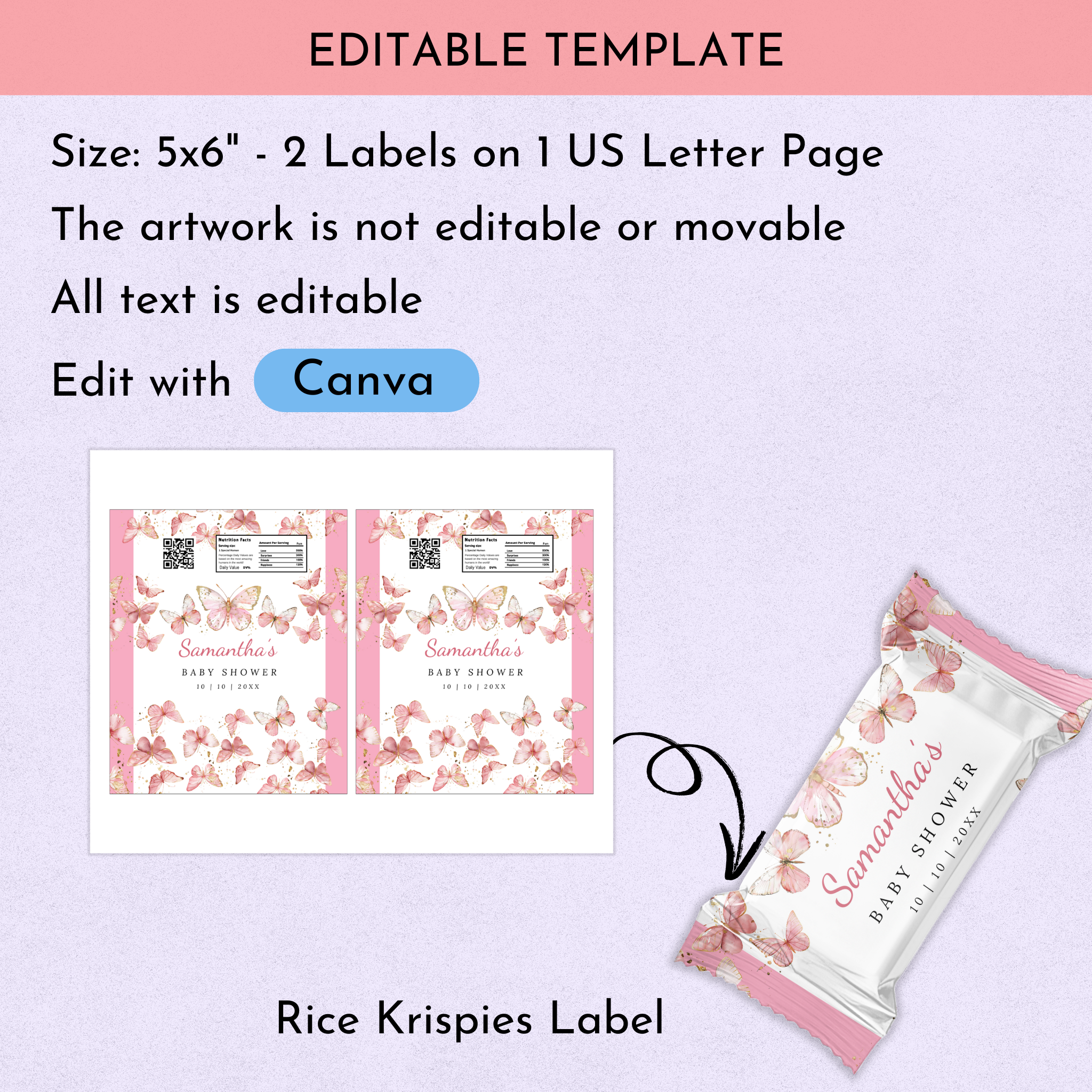 Pink Butterfly Baby Shower Favor Bundle