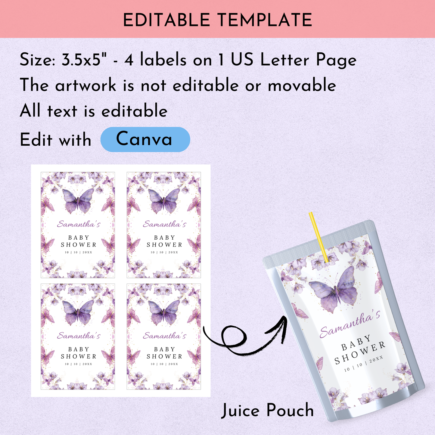 Purple Butterfly Shower Favor Bundle
