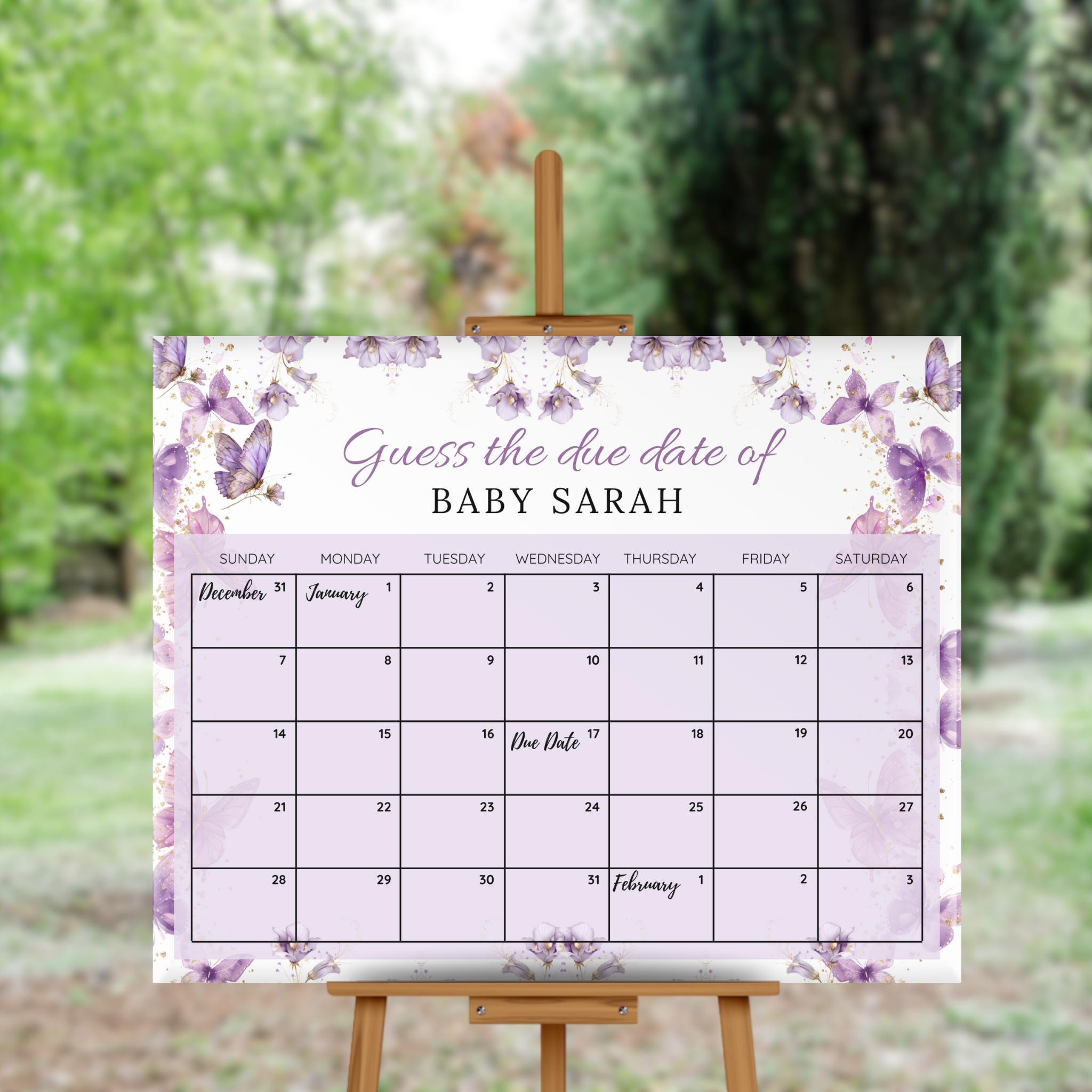 Enchanted Baby Due Date Calendar Game Template