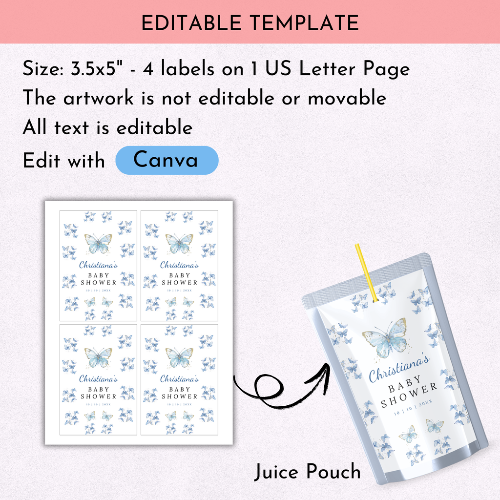 Blue Butterfly Baby Shower Favor Bundle