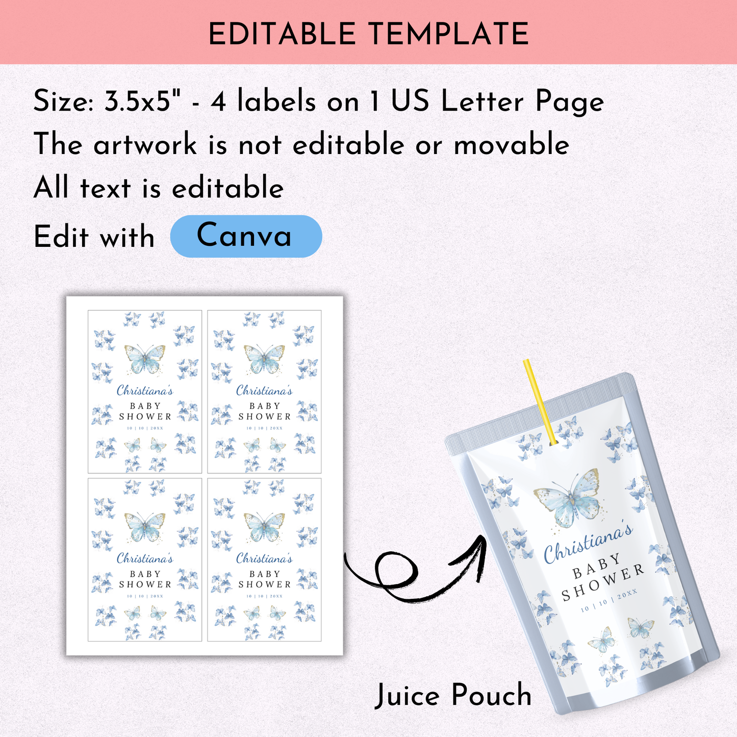 Blue Butterfly Baby Shower Favor Bundle