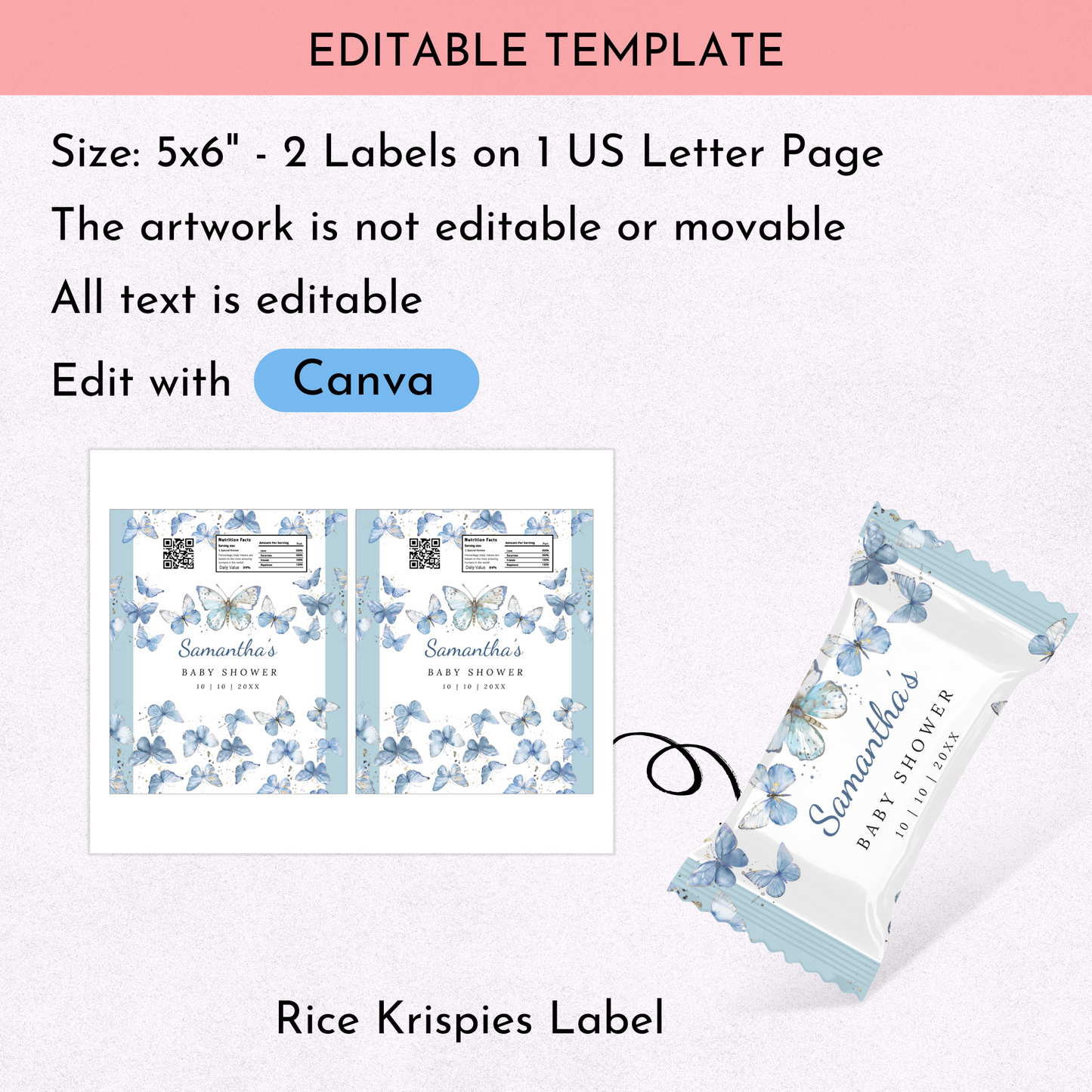 Blue Butterfly Baby Shower Favor Bundle