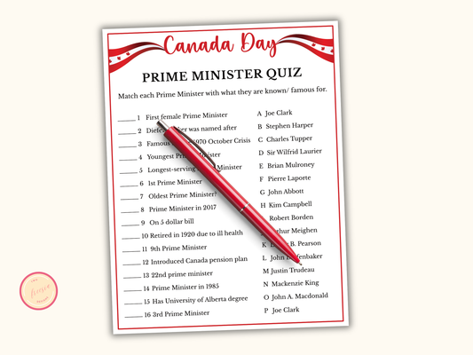 Canada Day Prime Minister Quiz Game