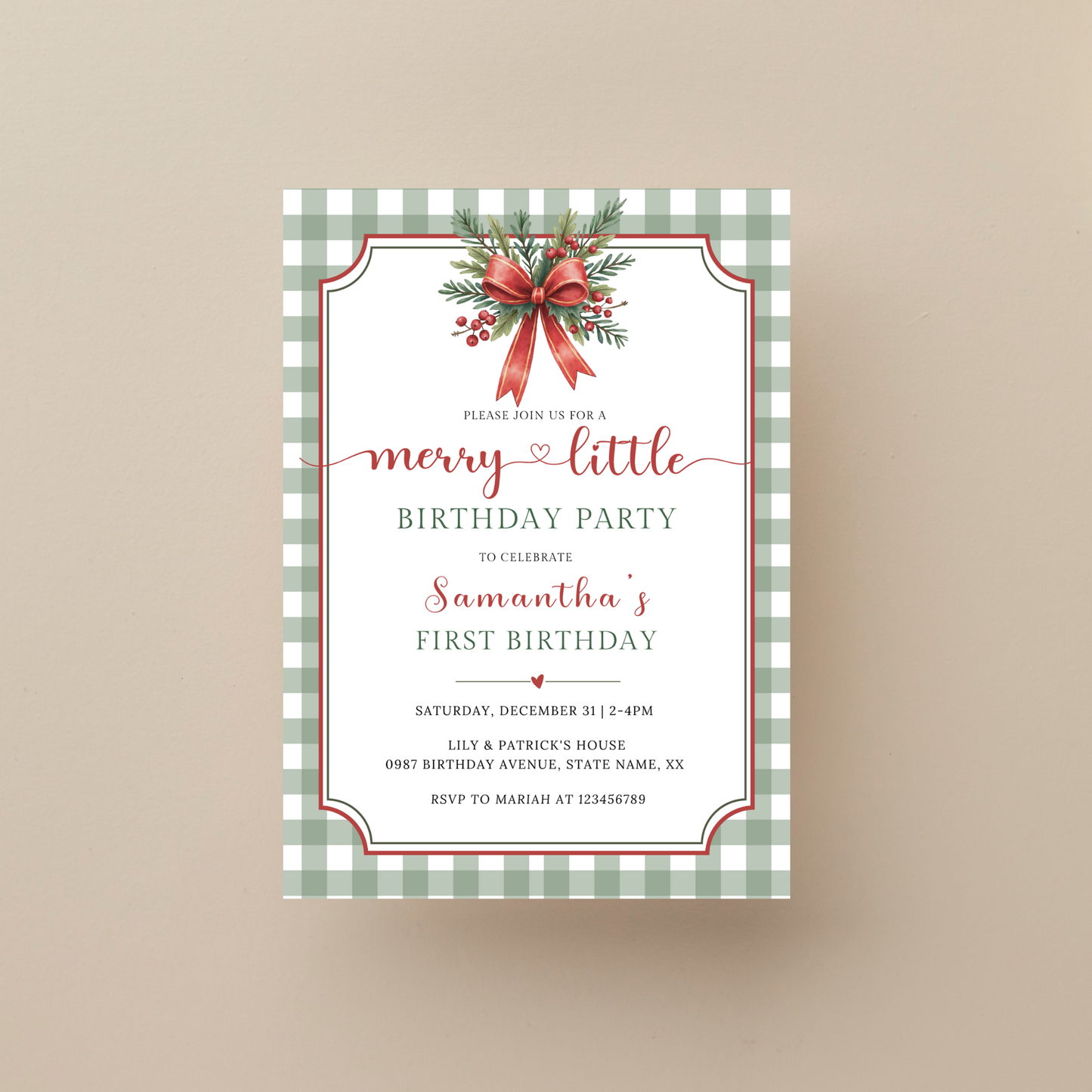 Christmas 1st Birthday Invitation #1