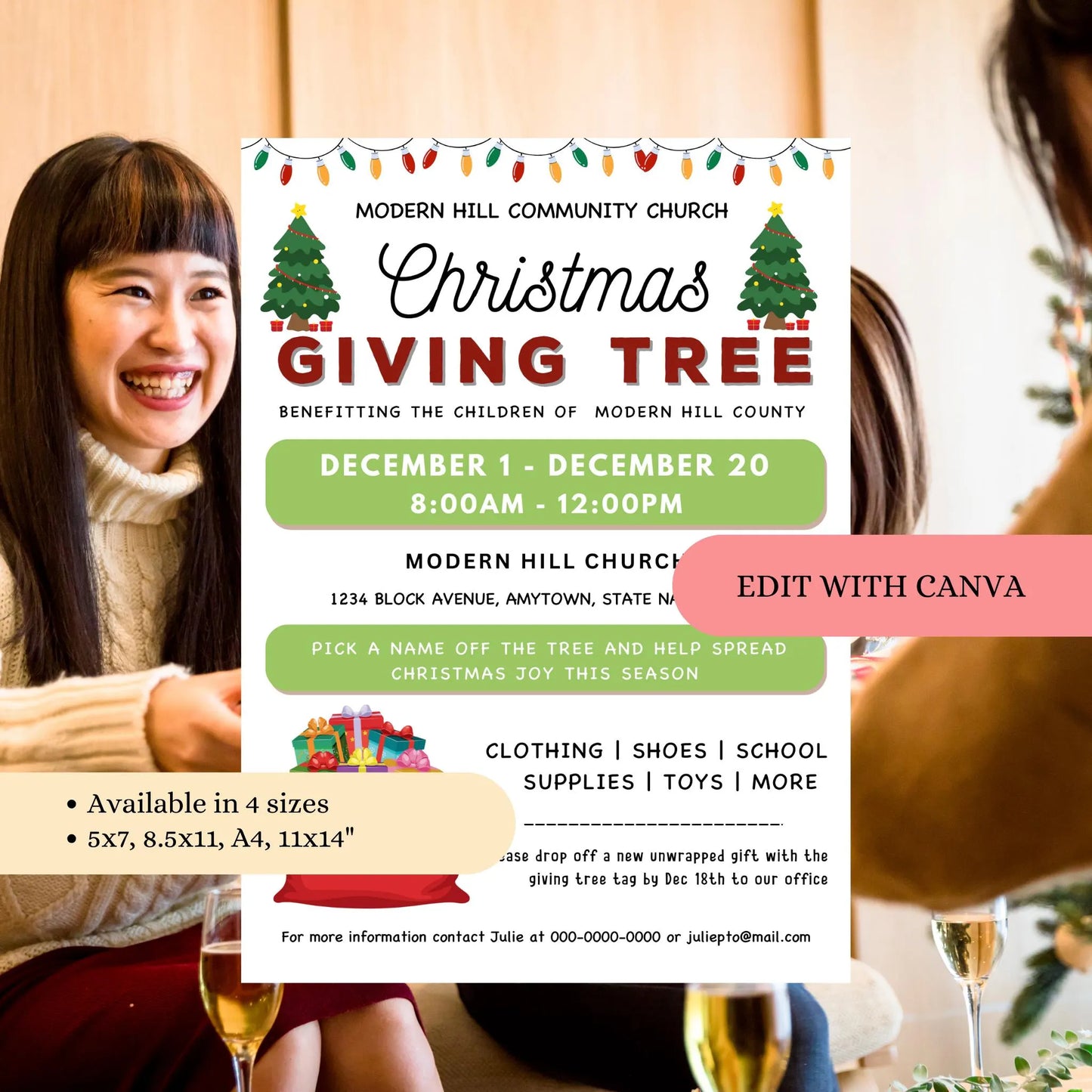 Christmas Giving Tree Fundraiser Flyer & Tags Template
