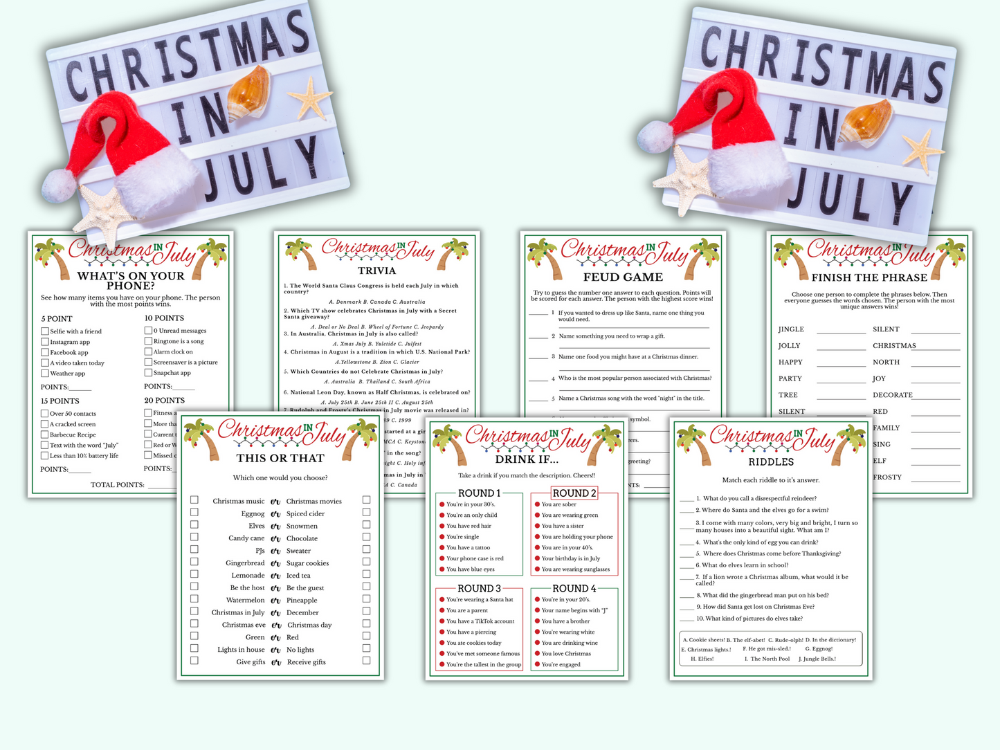 Christmas In July Party Games - 13 Games