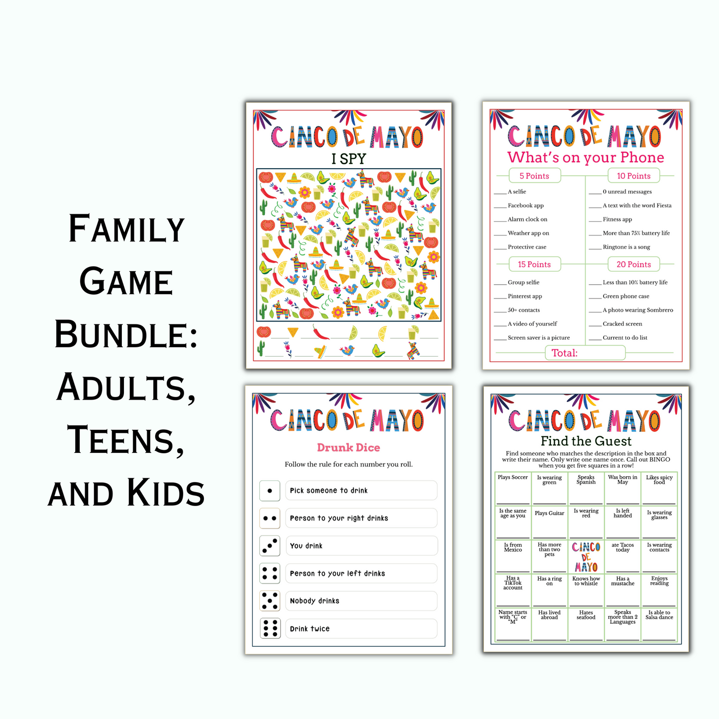 Cinco de Mayo Game Bundle for Kids & Adults - 24 Pack