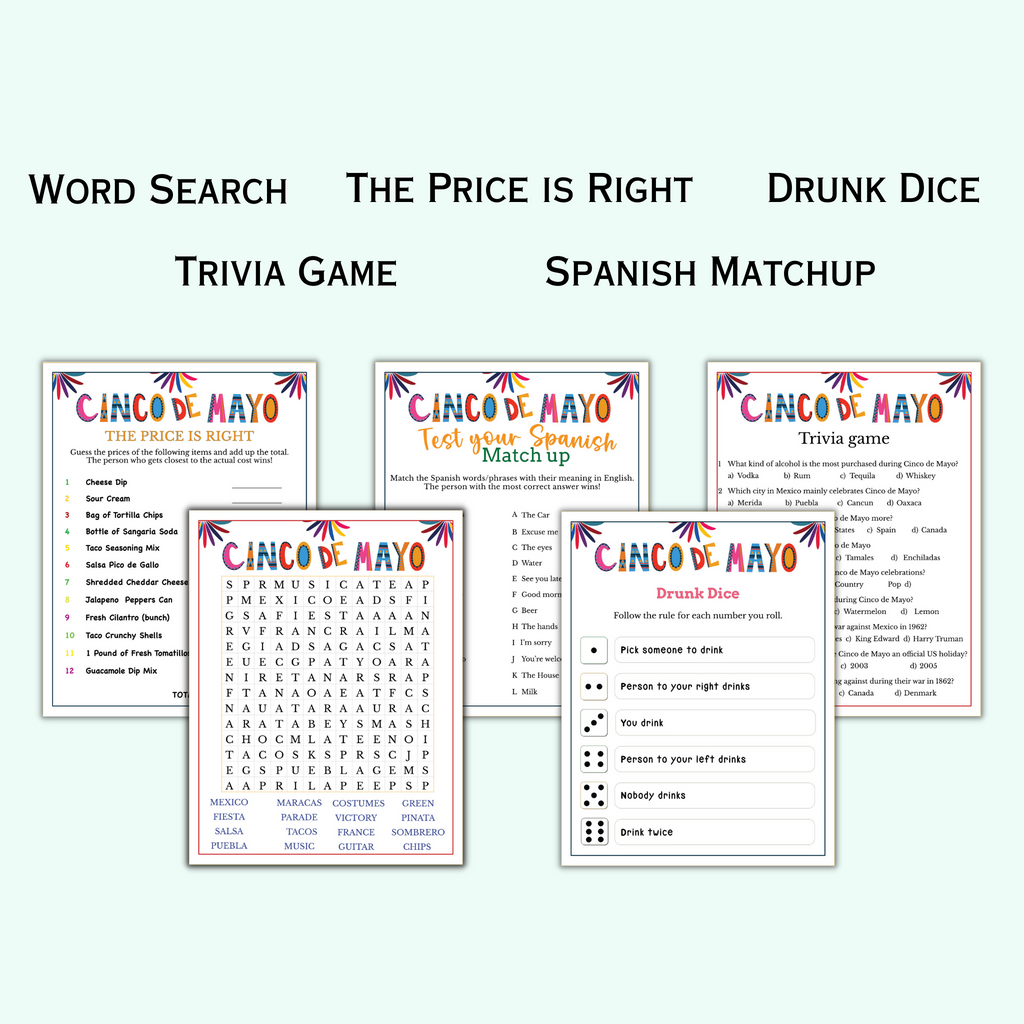 Cinco de Mayo Game Bundle for Adults & Kids (14 Games)