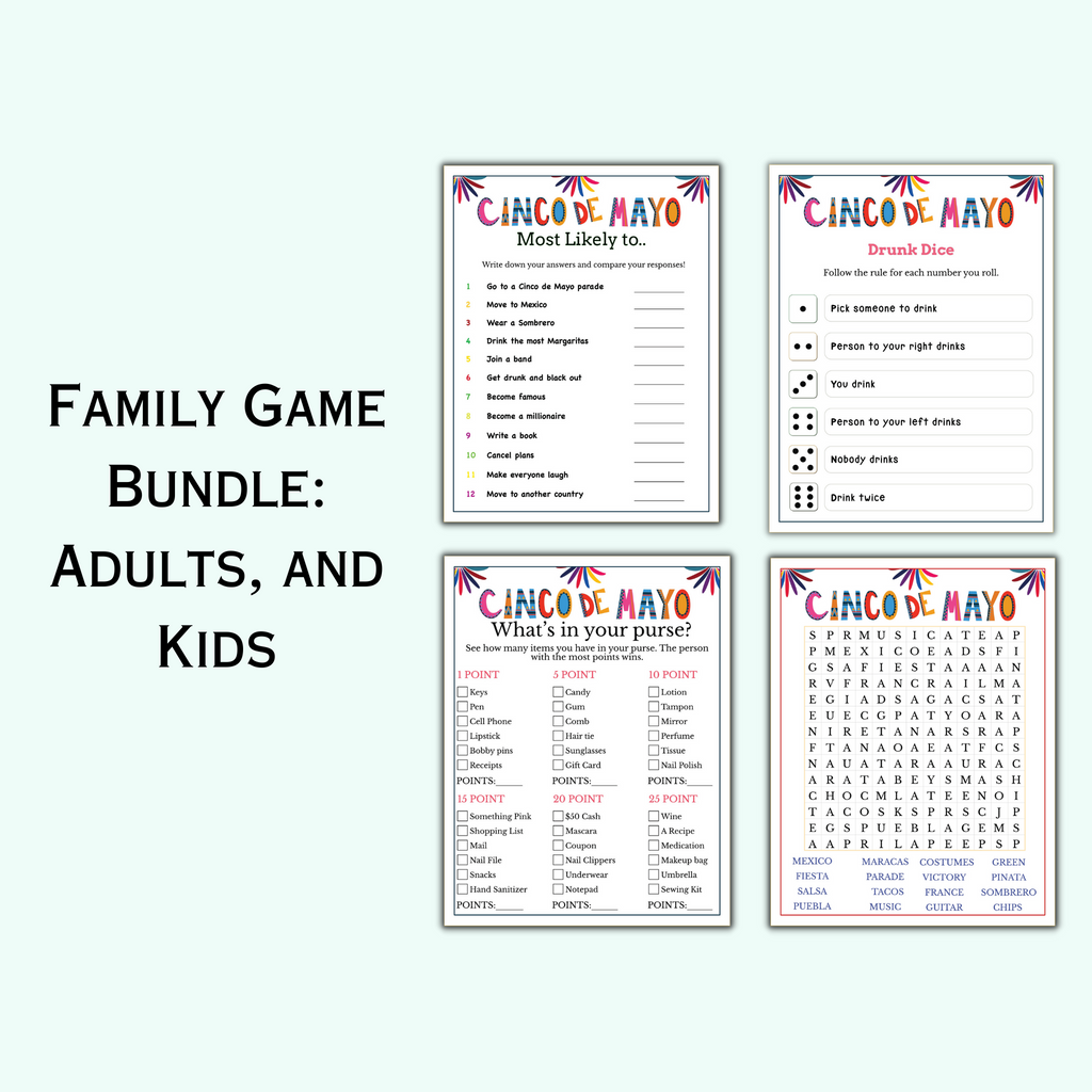 Cinco de Mayo Game Bundle for Adults & Kids (14 Games)