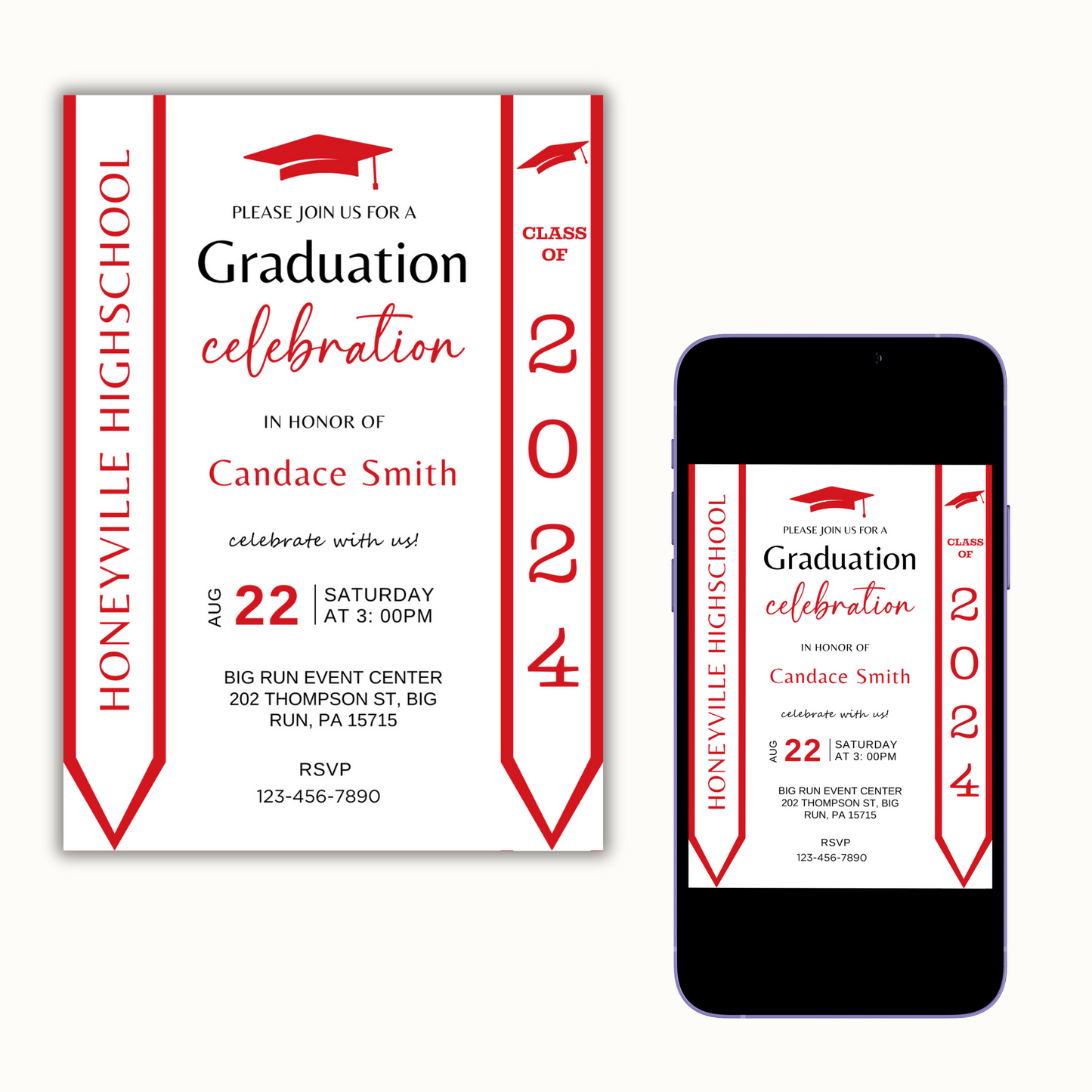 Editable Graduation Invitation Template with Photo - Red