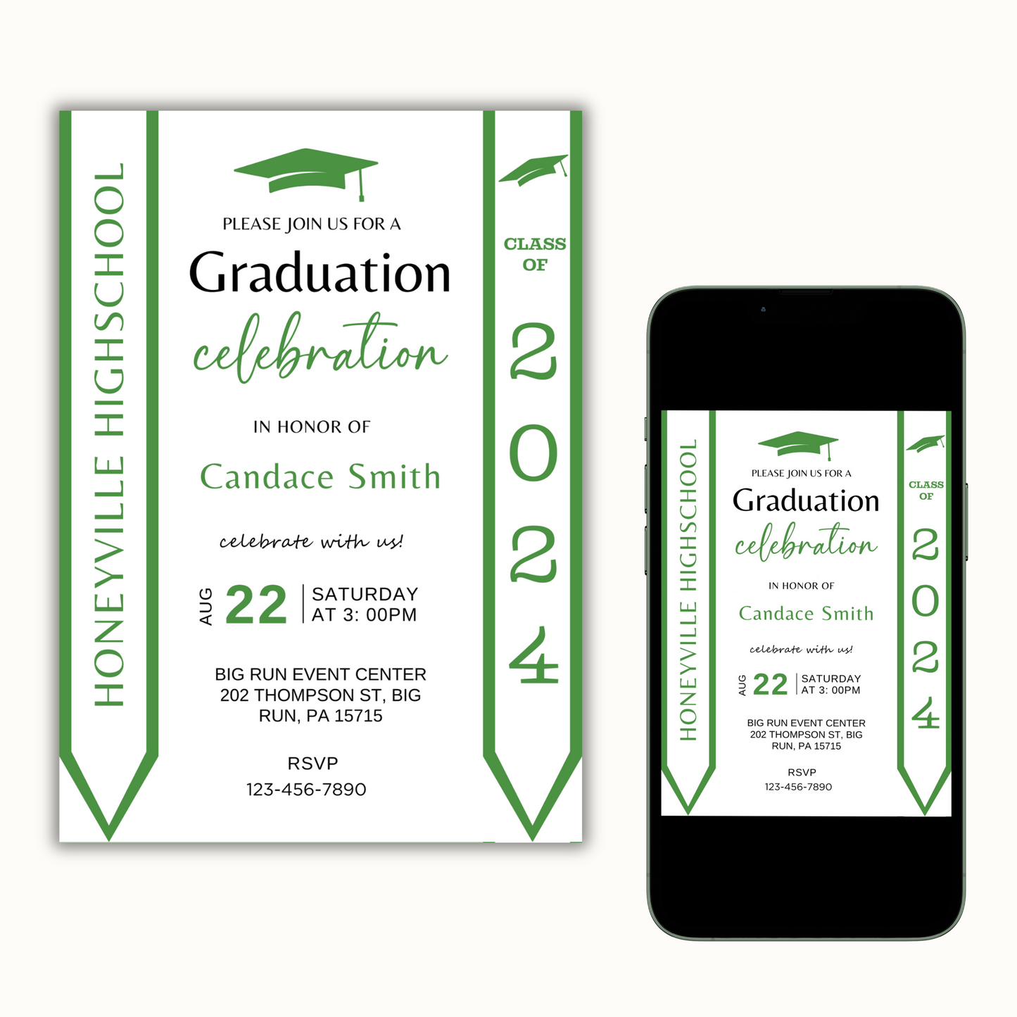 Editable Graduation Invitation with Photo - Green