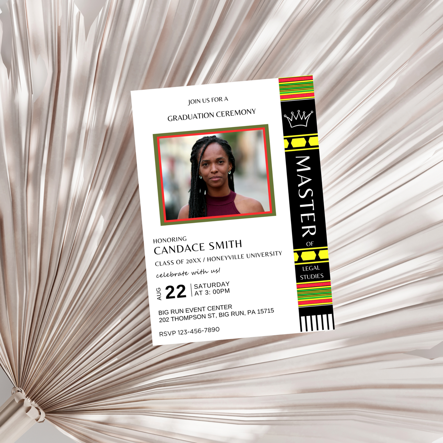 Kente Inspired Graduation Invitation - Editable Template