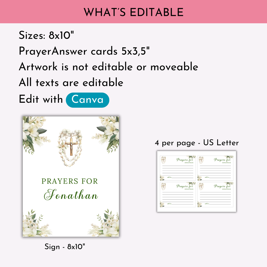 First Communion Prayer Sign and Card - Green