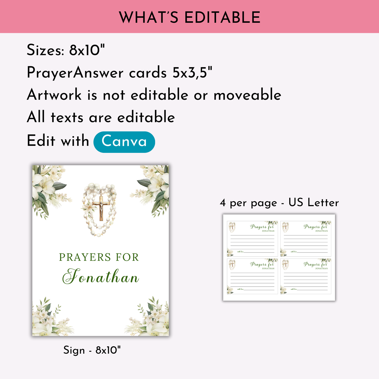 First Communion Prayer Sign and Card - Green