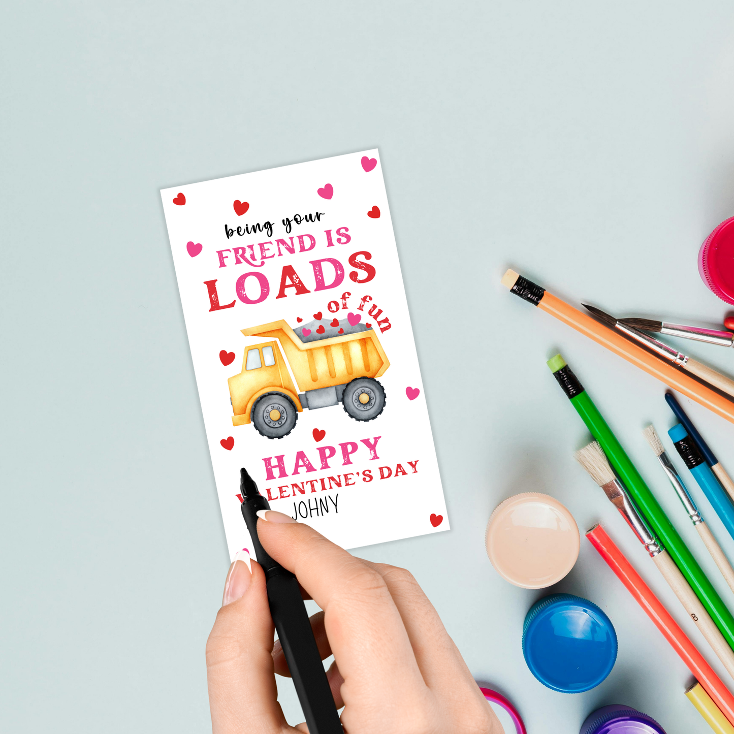 Valentine's Day Construction Truck Tag