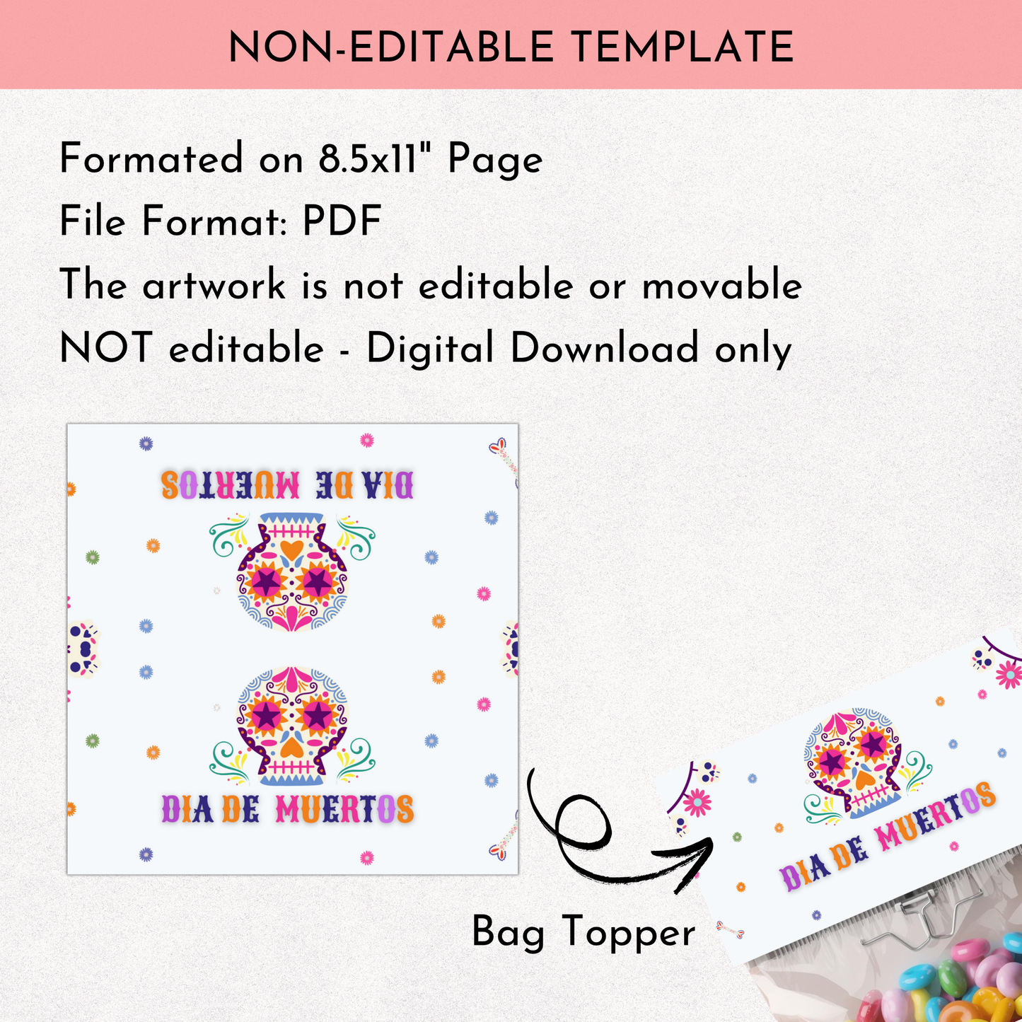 Dia de Muertos Treat Bag Topper