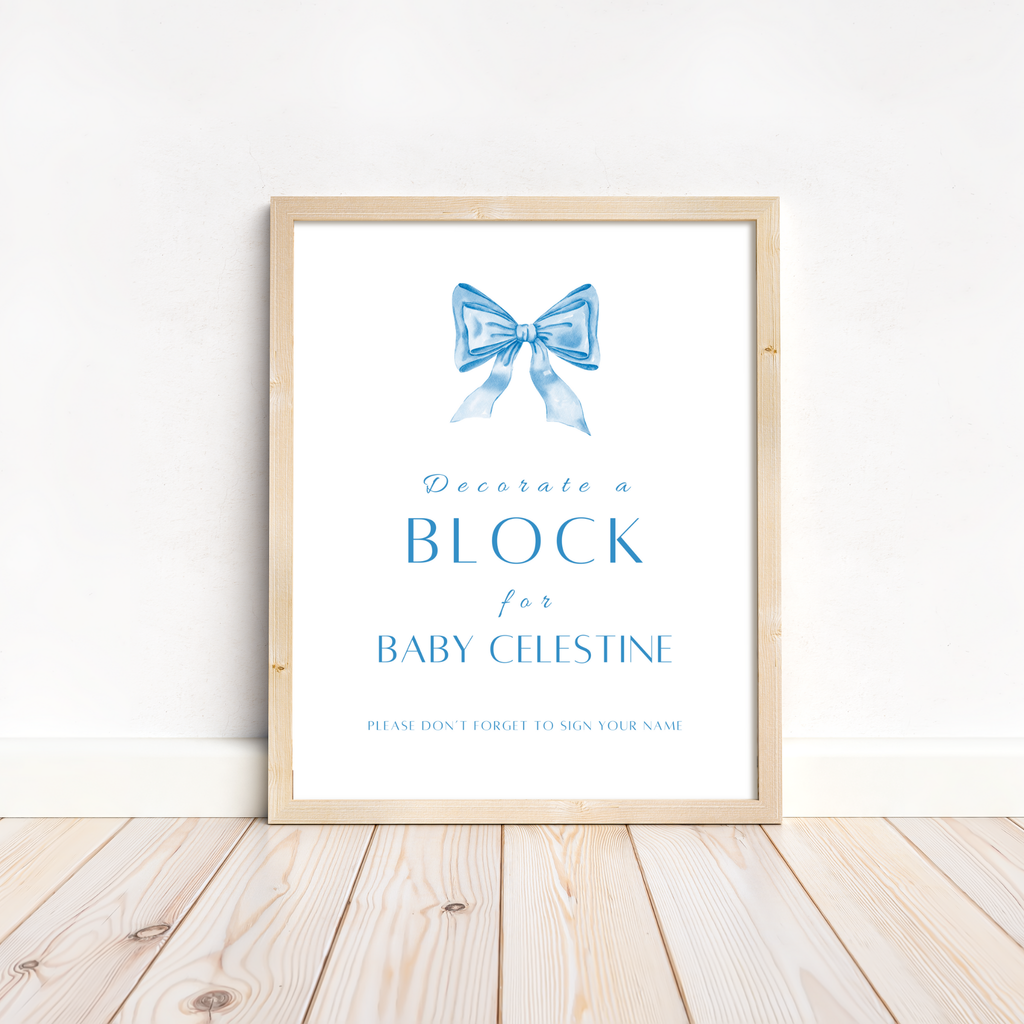 Decorate a block Sign - Blue Bow