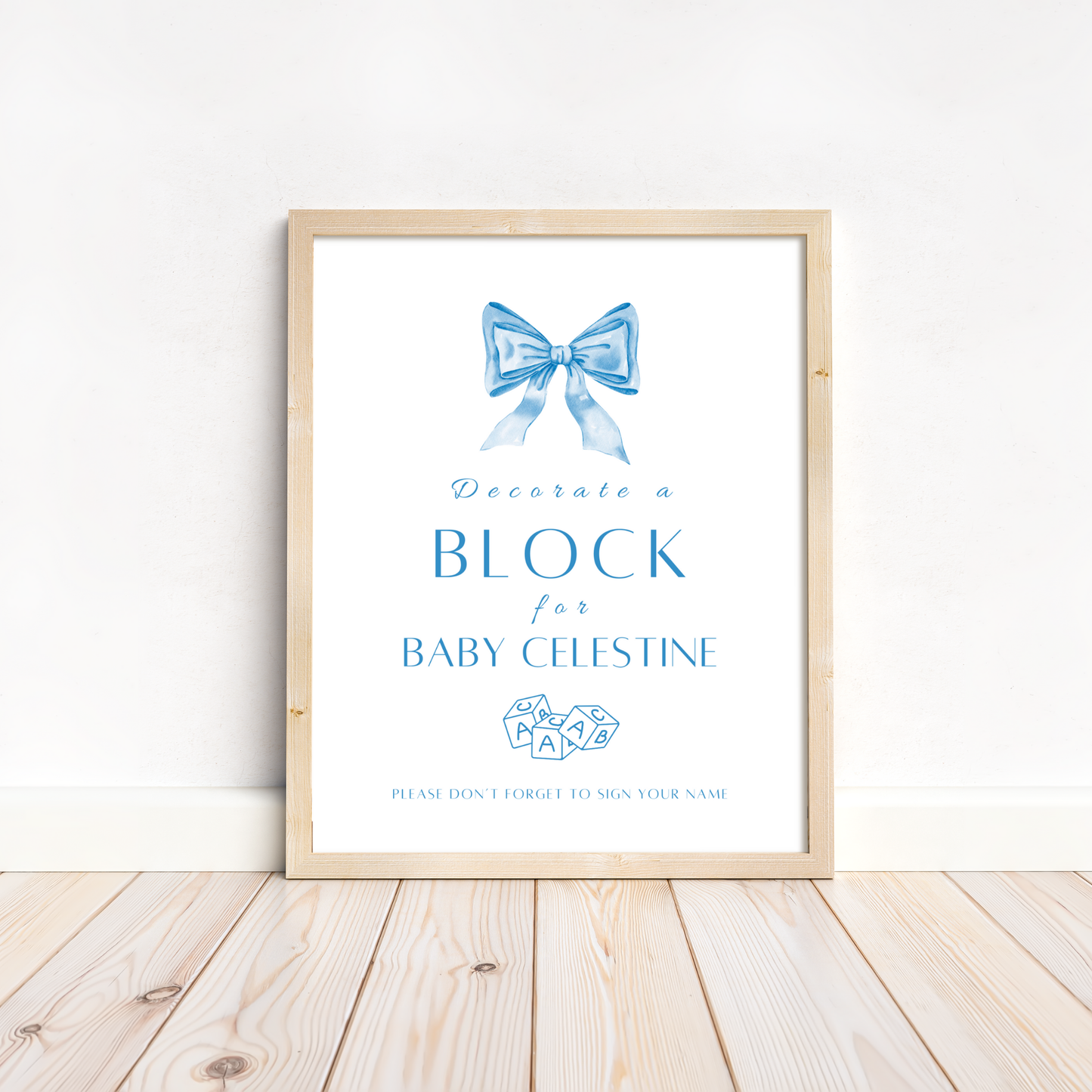 Decorate a block Sign - Blue Bow