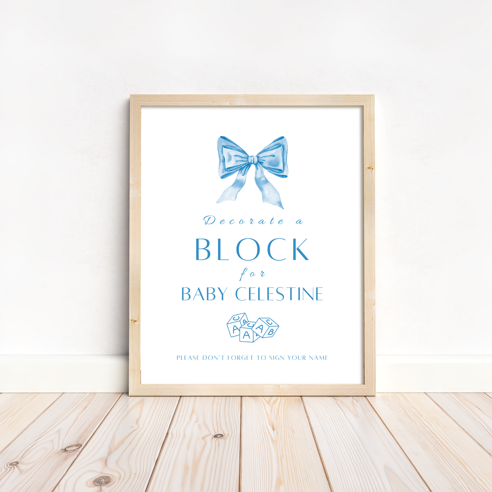Decorate a block Sign - Blue Bow