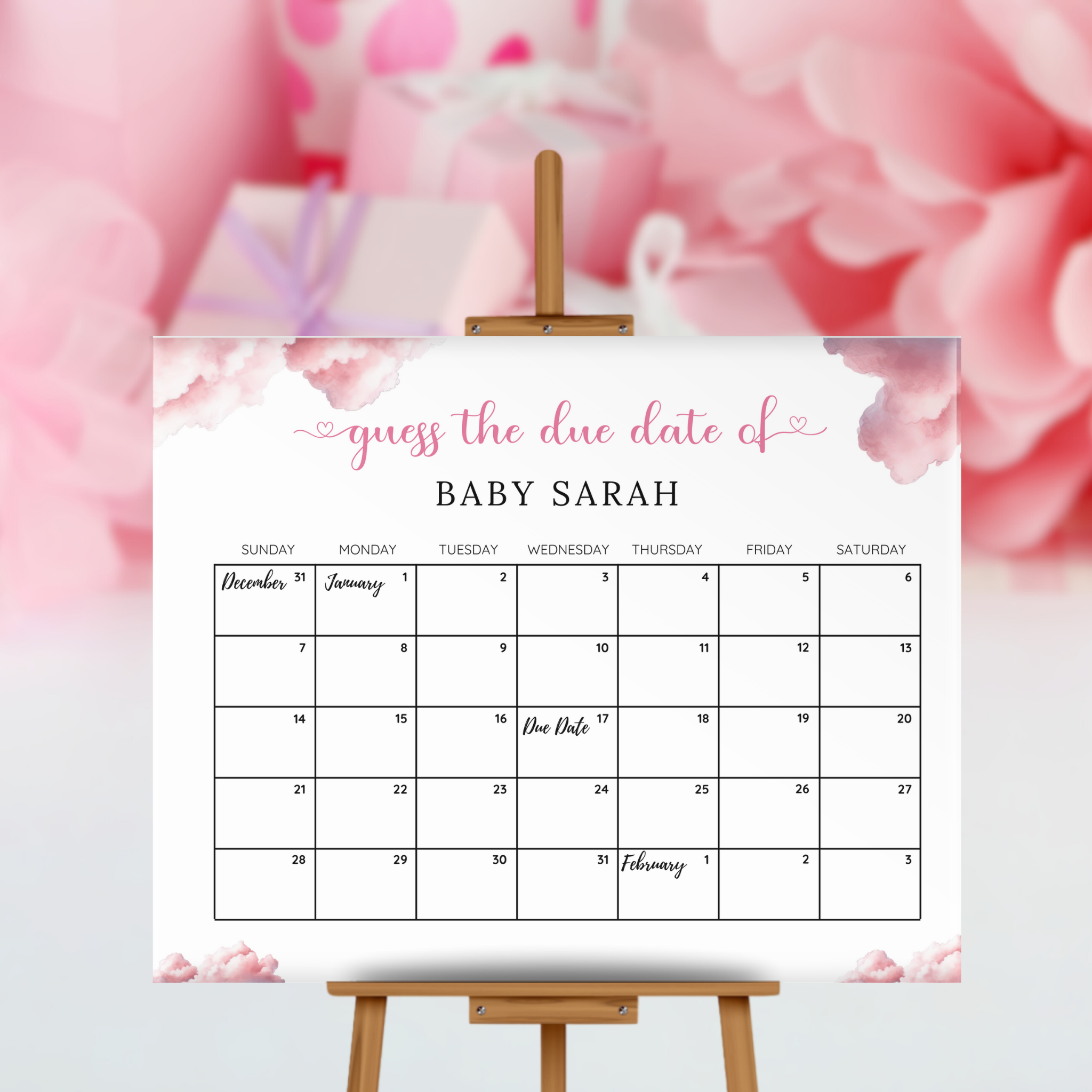 Cloud Nine Baby Due Date Calendar Game - Pink