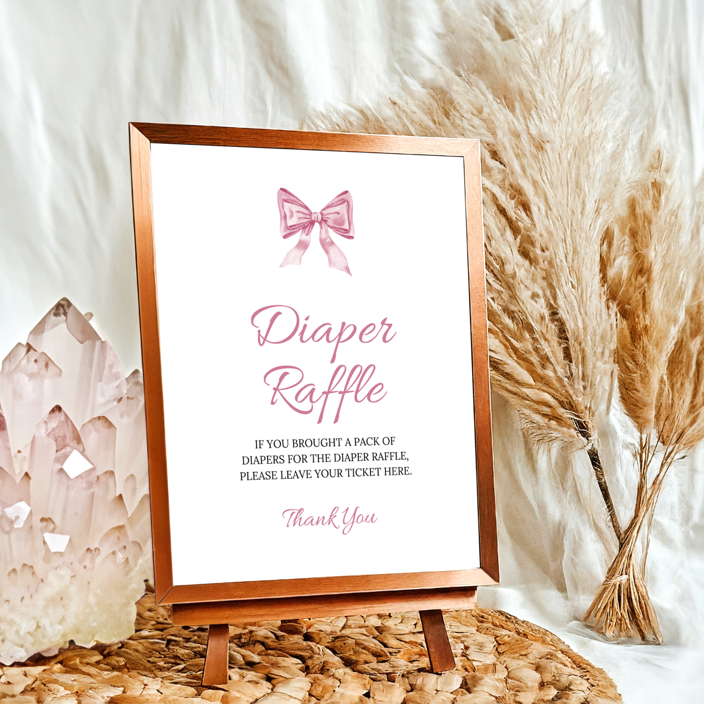 Diaper Raffle Sign and Card - Pink Bow