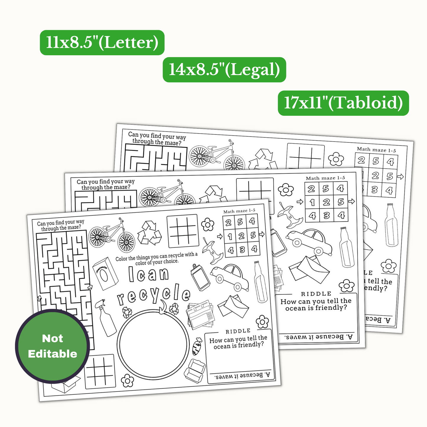 Earth Day Coloring and Activity Placemat