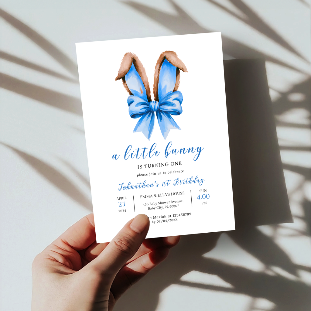A Little Bunny is Turning One - Blue Bunny ears