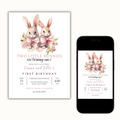Two Bunnies are Turning One Birthday Invitation