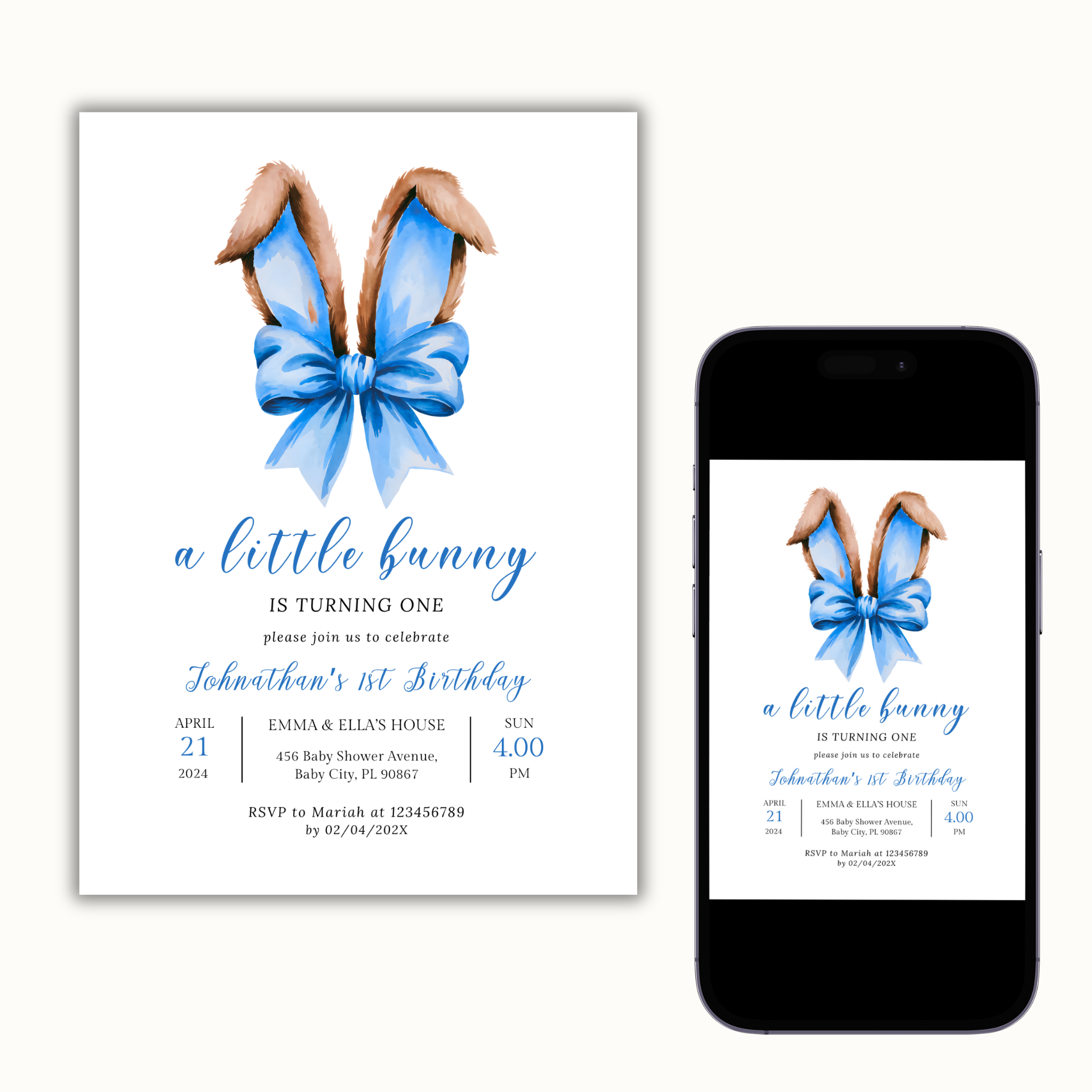 A Little Bunny is Turning One - Blue Bunny ears