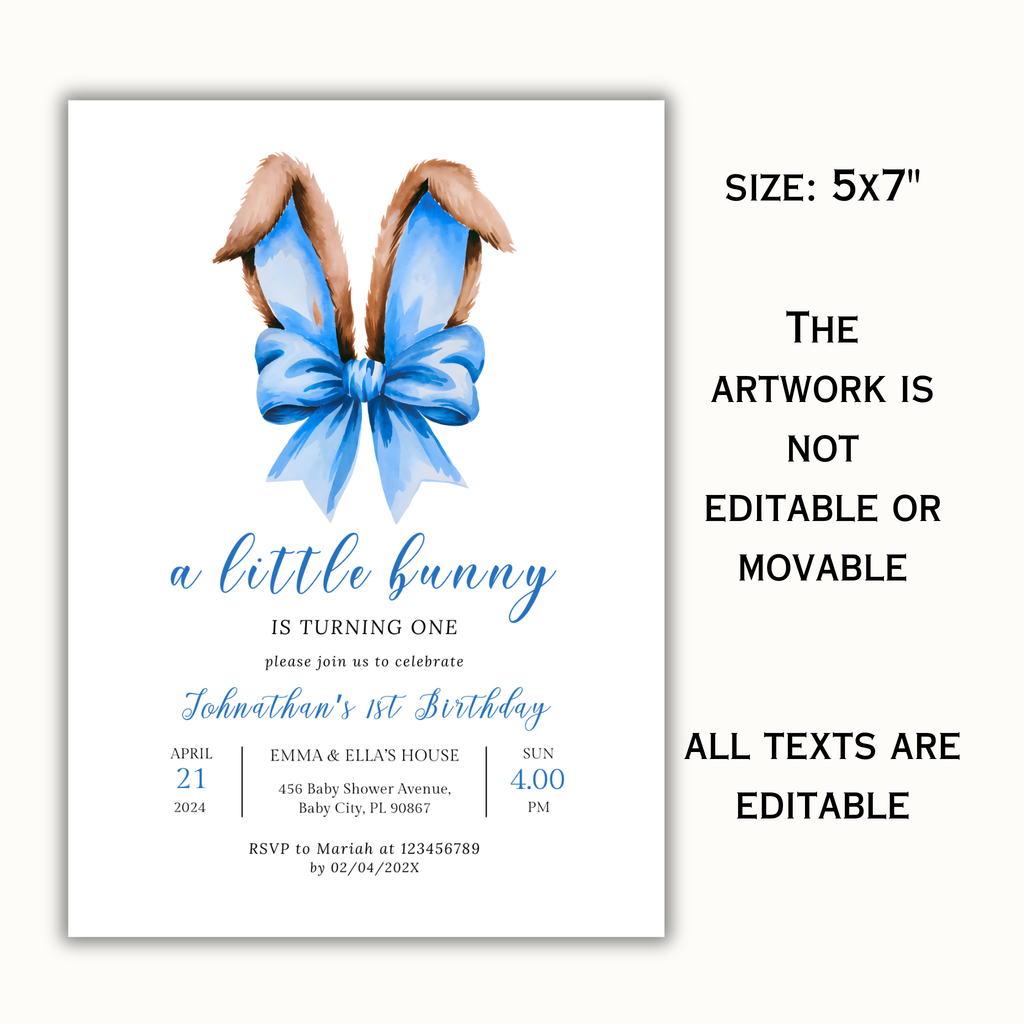 A Little Bunny is Turning One - Blue Bunny ears